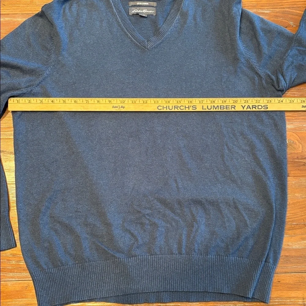 Eddie Bauer Blue V-Neck Lightweight Cotton Cashmere Sweater XL